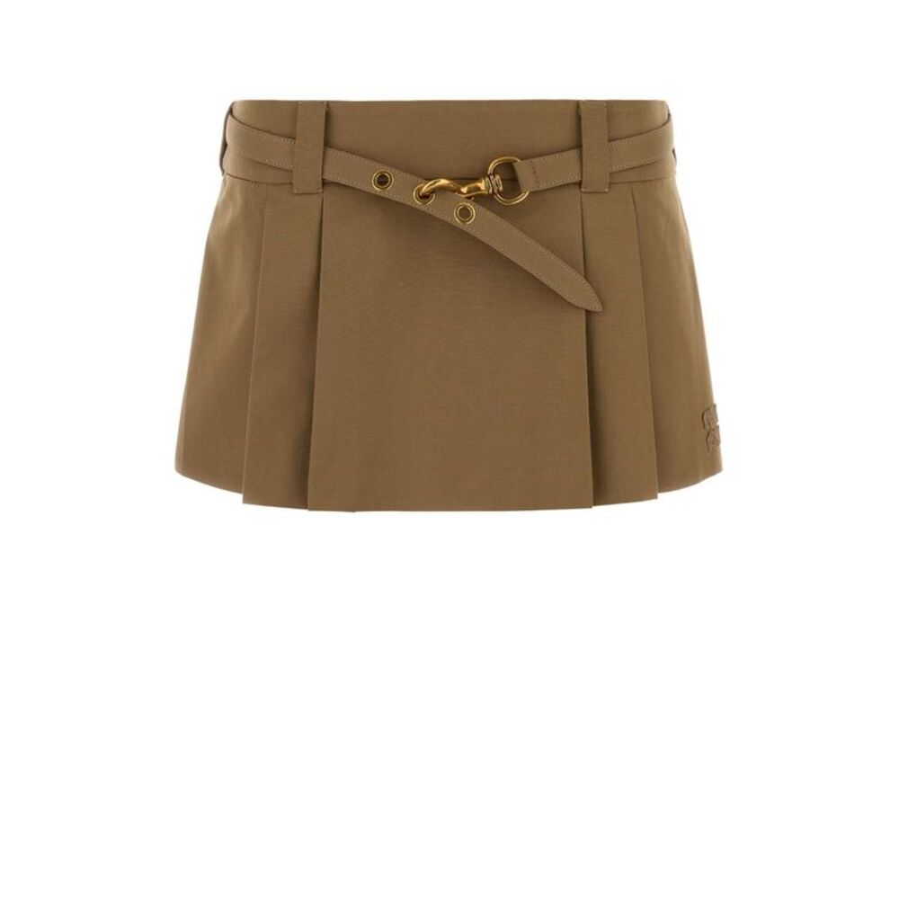 Miu Miu Women Camel Cotton Mini Skirt